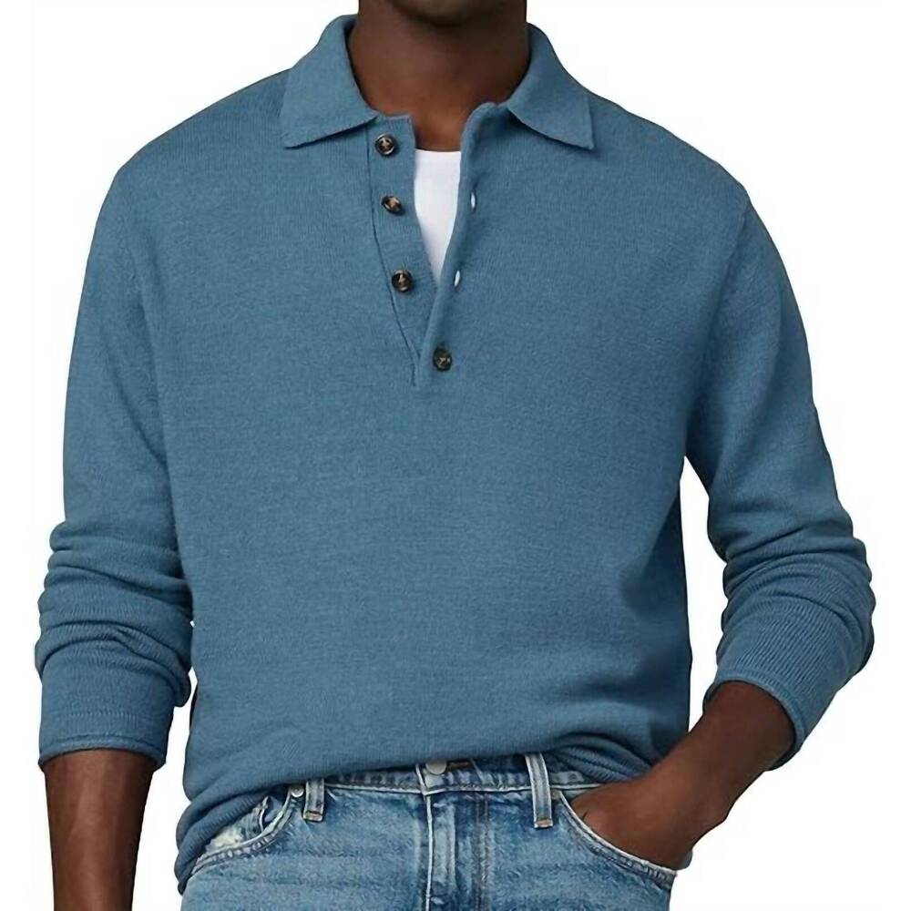 NEW JOE'S JEANS merino sweater polo shirt in bluefin